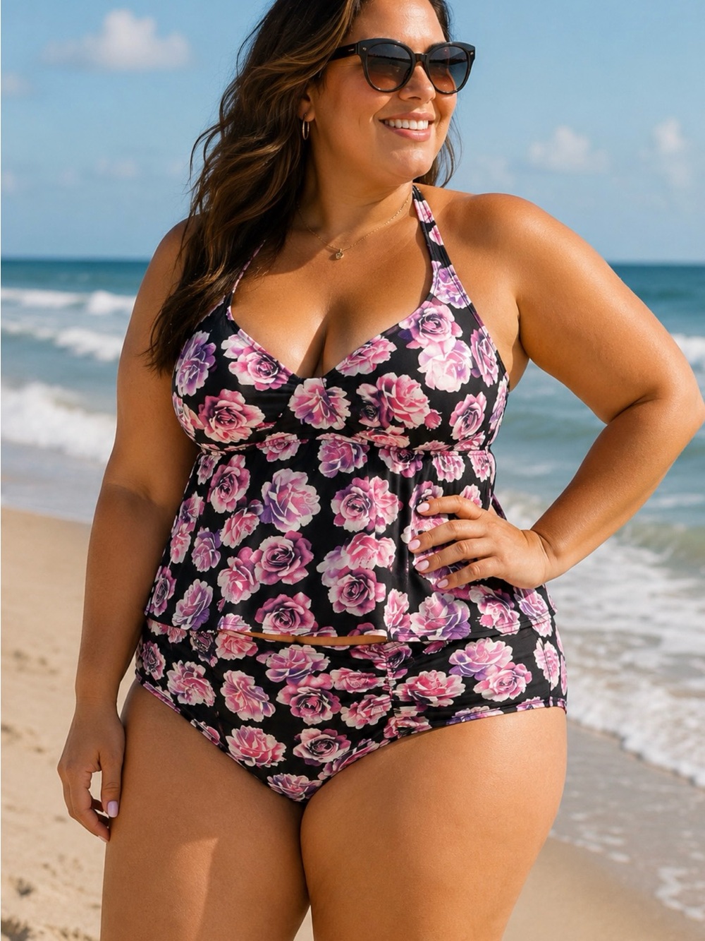 Torrid two piece black with floral print bikini high waisted bottoms